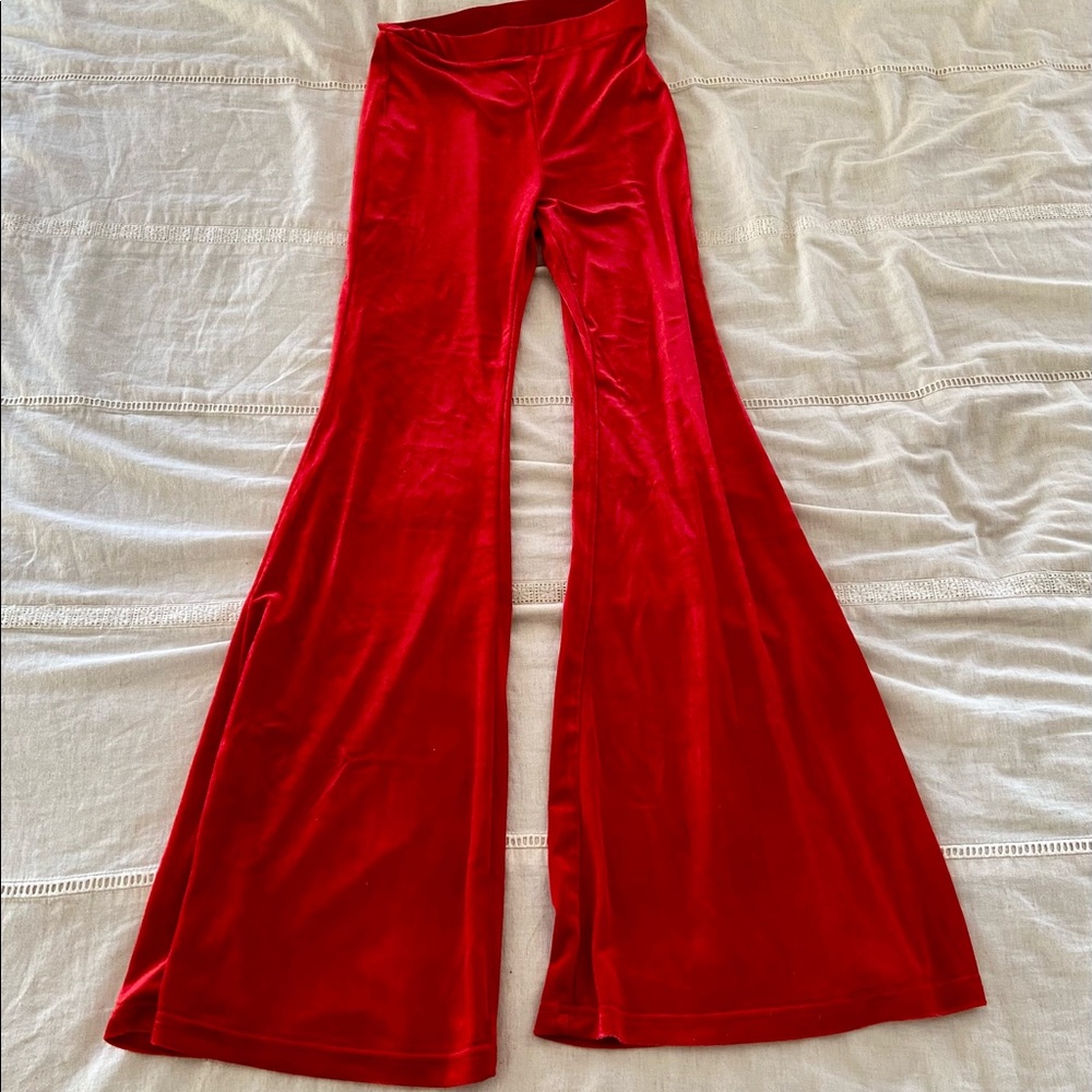 Red velvet bell bottoms